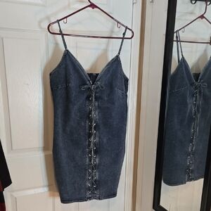 Blue Denim Lace-Up Dress Nwt